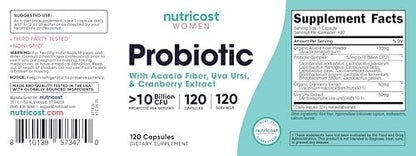 Nutricost Probiotikum für Frauen 10 Milliarden KBE, 120 Kapseln – Komplex mit Akazienfaser, Bärentraube und Cranberry-Extrakt, Non-GMO & Glutenfrei