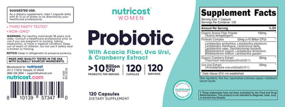 Nutricost Probiotikum für Frauen 10 Milliarden KBE, 120 Kapseln – Komplex mit Akazienfaser, Bärentraube und Cranberry-Extrakt, Non-GMO & Glutenfrei
