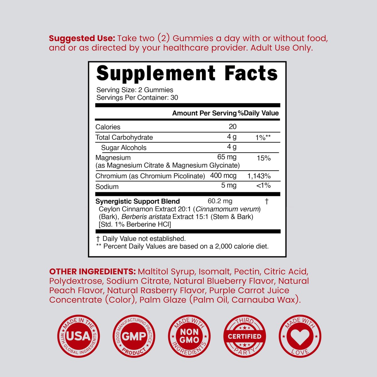 Berberine Gummis mit Ceylon-Zimt (1.200 mg) – Premium zuckerfreie Berberine Ceylon Zimt Ergänzung für Erwachsene – Drittanbieter getestet, Non-GMO & Hergestellt in den USA – 60 kaubare Gummis