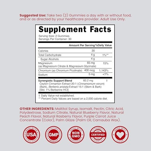 Berberine Gummis mit Ceylon-Zimt (1.200 mg) – Premium zuckerfreie Berberine Ceylon Zimt Ergänzung für Erwachsene – Drittanbieter getestet, Non-GMO & Hergestellt in den USA – 60 kaubare Gummis