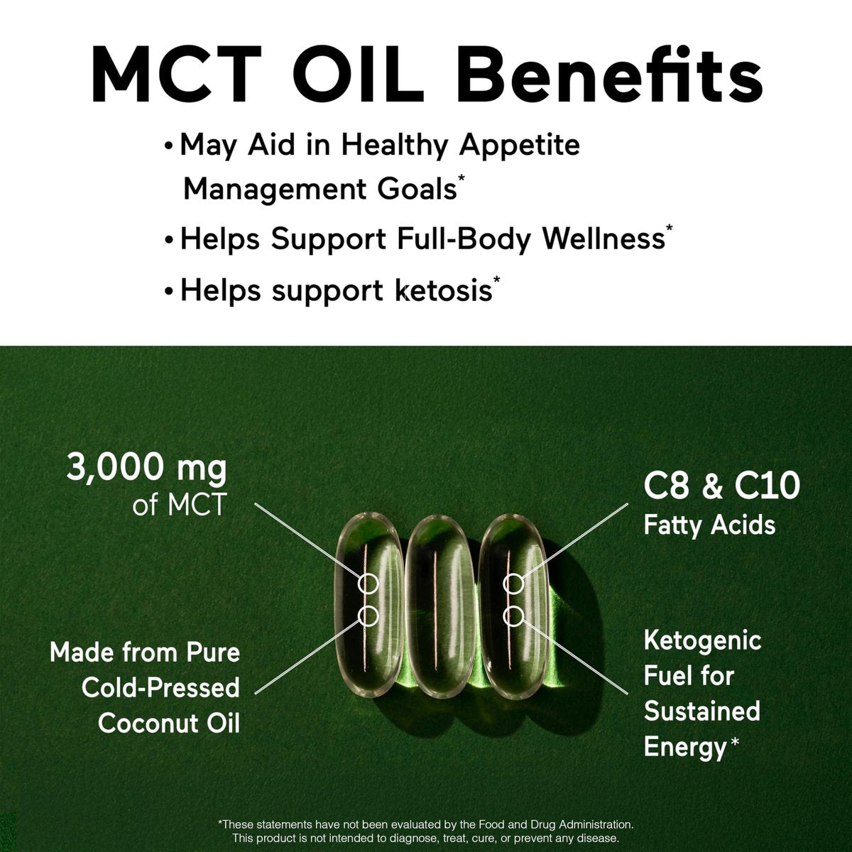 SMARTERNUTRITION MCT Öl Kapseln C8 und C10 - Keton-Brennstoff für Gehirn & Körper, anhaltende Energie - aus kaltgepresster Kokosnuss, Palm & glutenfrei, Nicht-GVO - 90 Kapseln - 30-Tage-Vorrat