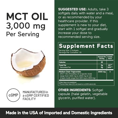 SMARTERNUTRITION MCT Öl Kapseln C8 und C10 - Keton-Brennstoff für Gehirn & Körper, anhaltende Energie - aus kaltgepresster Kokosnuss, Palm & glutenfrei, Nicht-GVO - 90 Kapseln - 30-Tage-Vorrat