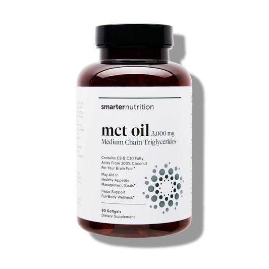 SMARTERNUTRITION MCT Öl Kapseln C8 und C10 - Keton-Brennstoff für Gehirn & Körper, anhaltende Energie - aus kaltgepresster Kokosnuss, Palm & glutenfrei, Nicht-GVO - 90 Kapseln - 30-Tage-Vorrat