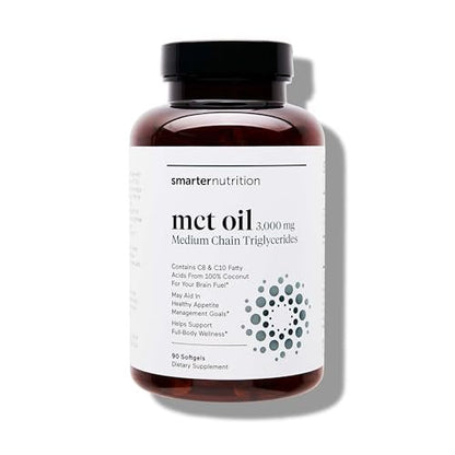 SMARTERNUTRITION MCT Öl Kapseln C8 und C10 - Keton-Brennstoff für Gehirn & Körper, anhaltende Energie - aus kaltgepresster Kokosnuss, Palm & glutenfrei, Nicht-GVO - 90 Kapseln - 30-Tage-Vorrat