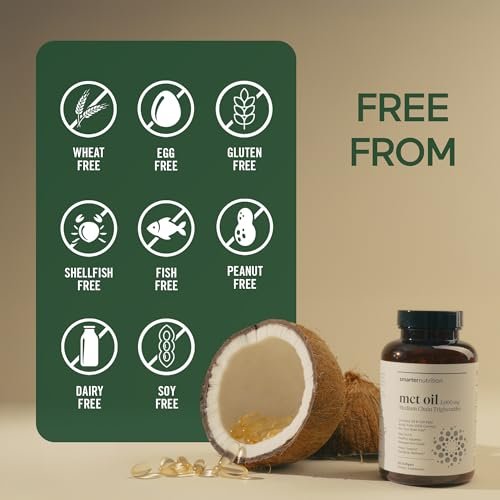 SMARTERNUTRITION MCT Öl Kapseln C8 und C10 - Keton-Brennstoff für Gehirn & Körper, anhaltende Energie - aus kaltgepresster Kokosnuss, Palm & glutenfrei, Nicht-GVO - 90 Kapseln - 30-Tage-Vorrat