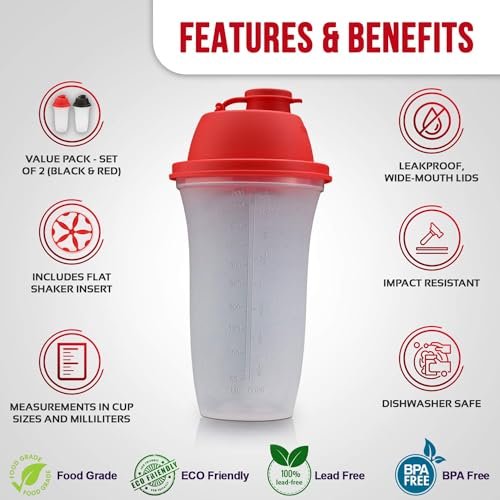 SIGNORA WARE Shaker Flasche 17 Unzen – Protein-Shaker-Becher aus Kunststoff für Mahlzeitenersatz-Shakes, Smoothies, Dressings, Saucen, Margarita und mehr