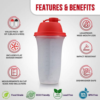 SIGNORA WARE Shaker Flasche 17 Unzen – Protein-Shaker-Becher aus Kunststoff für Mahlzeitenersatz-Shakes, Smoothies, Dressings, Saucen, Margarita und mehr