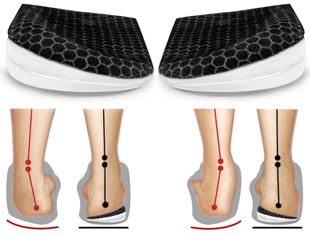 BIGGCOOL Korrektur-Einlegesohlen für Supination & Überpronation, Orthopädische Keilsohlen für Fußausrichtung, O-Beine, Knieschmerzen (Schwarz-3 Schichten, L: Damen 8-12/Herren 7.5-13)