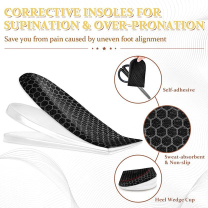 BIGGCOOL Korrektur-Einlegesohlen für Supination & Überpronation, Orthopädische Keilsohlen für Fußausrichtung, O-Beine, Knieschmerzen (Schwarz-3 Schichten, L: Damen 8-12/Herren 7.5-13)