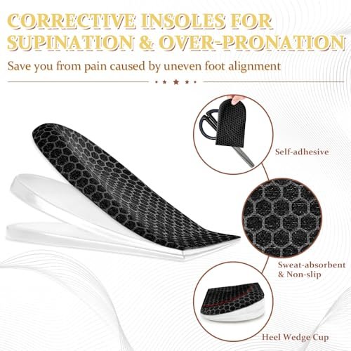 BIGGCOOL Korrektur-Einlegesohlen für Supination & Überpronation, Orthopädische Keilsohlen für Fußausrichtung, O-Beine, Knieschmerzen (Schwarz-3 Schichten, L: Damen 8-12/Herren 7.5-13)