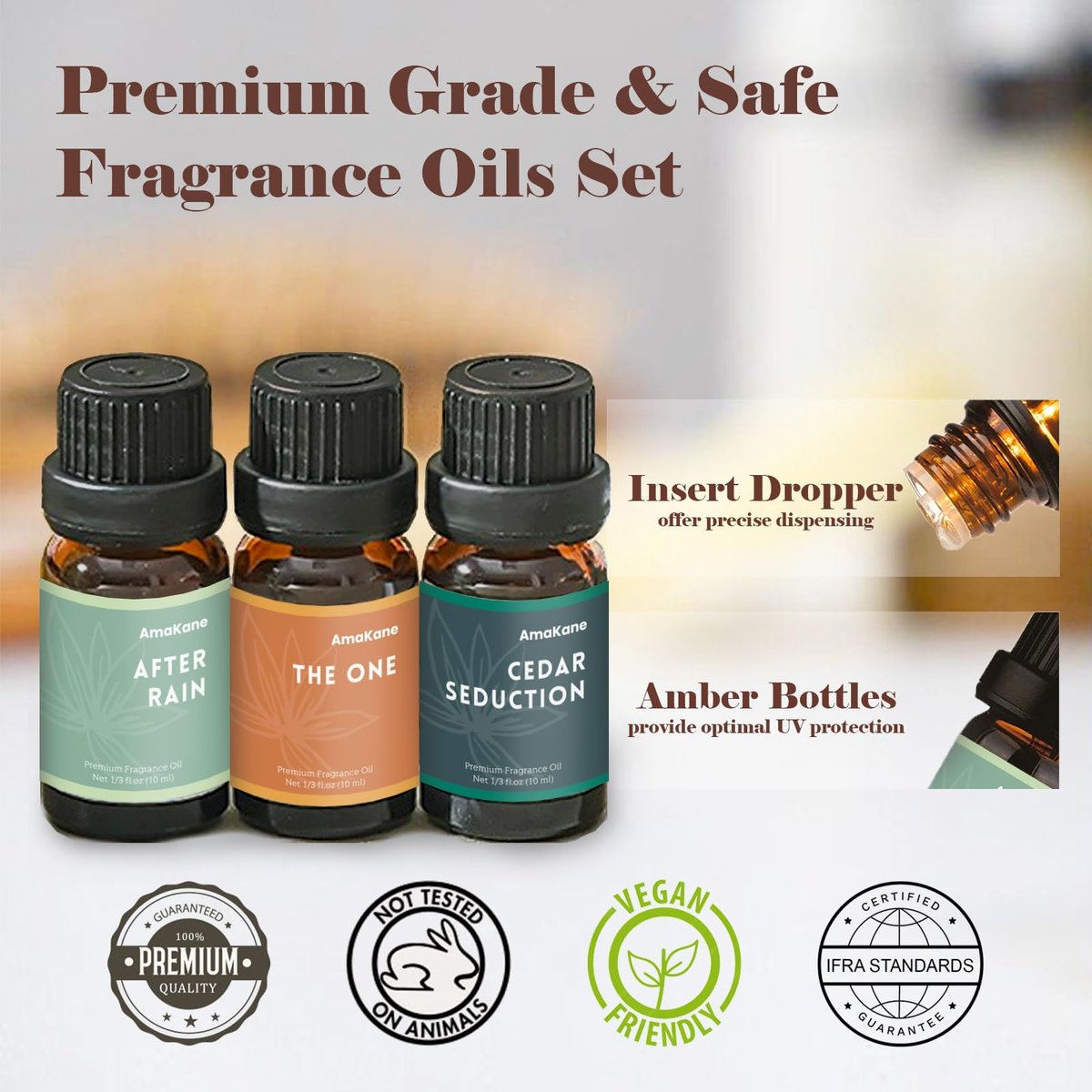 AmaKane Hotel Duftöle Set – 6x10ml Luxuriöse Düfte: White Tea & Thyme, Jasmine & Sandal, Luxury Night u.v.m. für Aromatherapie, Diffuser, Kerzenherstellung & Seifenherstellung