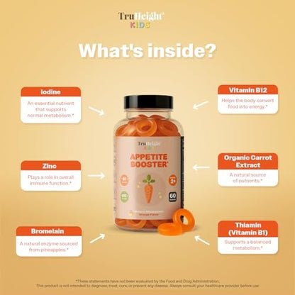 TruHeight Kids Appetite Booster Gummies – Natürlicher Appetitanreger für Kinder ab 2 Jahren (Orange, 60 Stück)