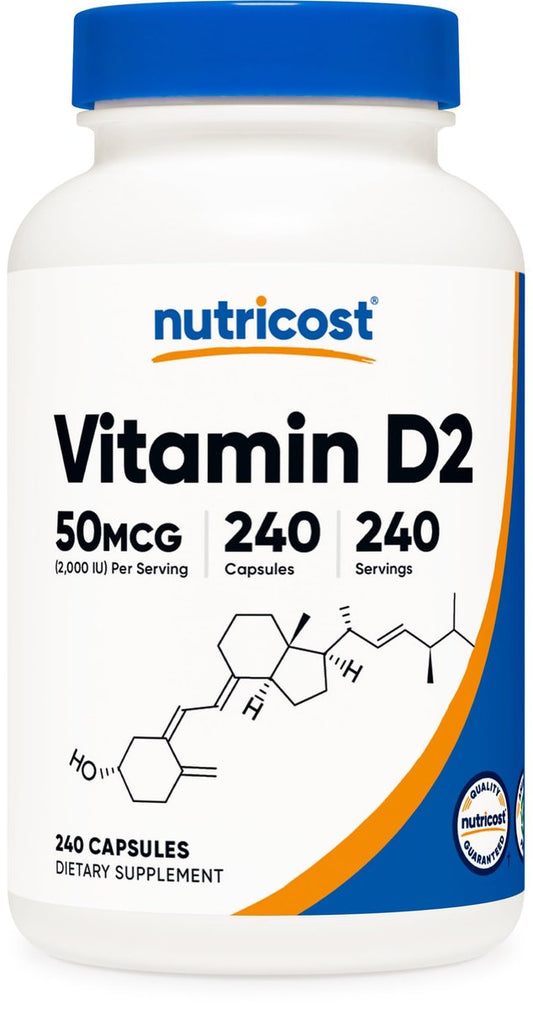 Nutricost Vitamin D2 Supplement (2000 IE) 240 Kapseln - Vegan, Nicht-GVO, Glutenfrei, Drittanbieter-getestet