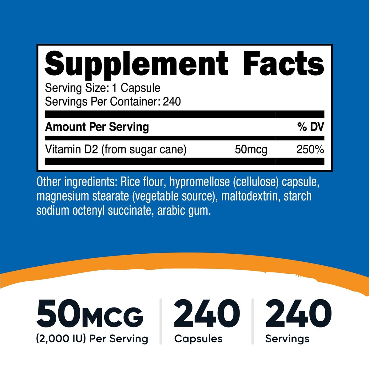 Nutricost Vitamin D2 Supplement (2000 IE) 240 Kapseln - Vegan, Nicht-GVO, Glutenfrei, Drittanbieter-getestet