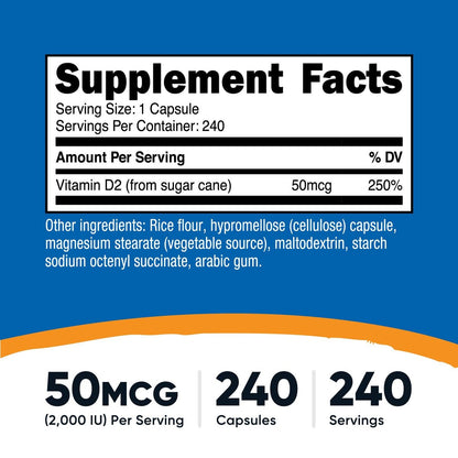 Nutricost Vitamin D2 Supplement (2000 IE) 240 Kapseln - Vegan, Nicht-GVO, Glutenfrei, Drittanbieter-getestet