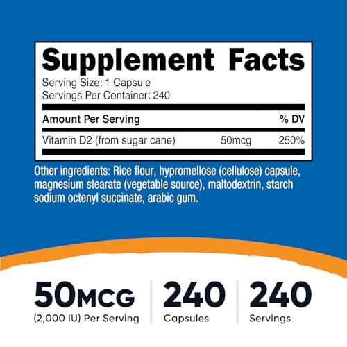 Nutricost Vitamin D2 Supplement (2000 IE) 240 Kapseln - Vegan, Nicht-GVO, Glutenfrei, Drittanbieter-getestet