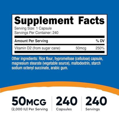 Nutricost Vitamin D2 Supplement (2000 IE) 240 Kapseln - Vegan, Nicht-GVO, Glutenfrei, Drittanbieter-getestet
