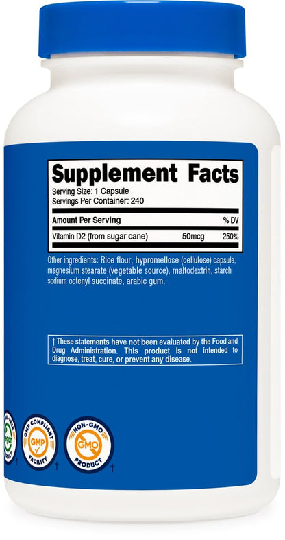 Nutricost Vitamin D2 Supplement (2000 IE) 240 Kapseln - Vegan, Nicht-GVO, Glutenfrei, Drittanbieter-getestet