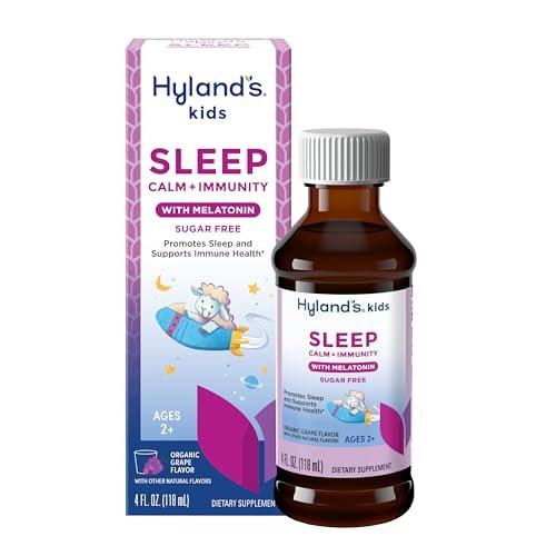 Hyland's Kids Schlaf Ruhe & Immunität mit Melatonin – Zuckerfreies Schlafmittel flüssig mit Magnesium, Vitamin D, Zink & Holunderbeere – Fördert Schlaf & unterstützt Immunsystem – ab 2 Jahren – Traubengeschmack – 118 ml