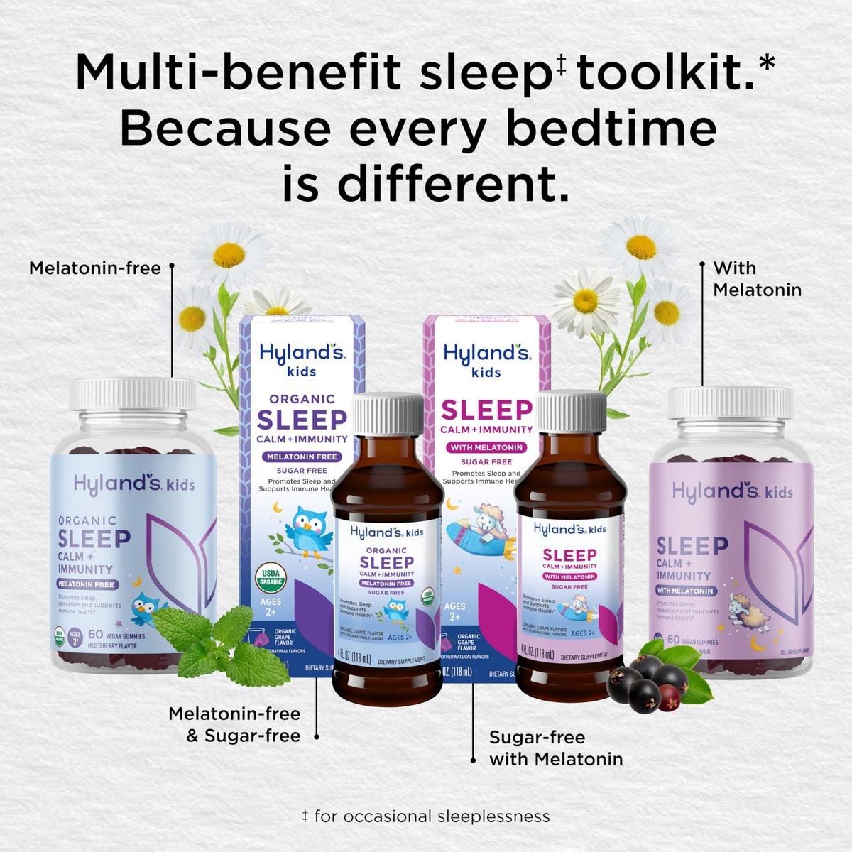 Hyland's Kids Schlaf Ruhe & Immunität mit Melatonin – Zuckerfreies Schlafmittel flüssig mit Magnesium, Vitamin D, Zink & Holunderbeere – Fördert Schlaf & unterstützt Immunsystem – ab 2 Jahren – Traubengeschmack – 118 ml