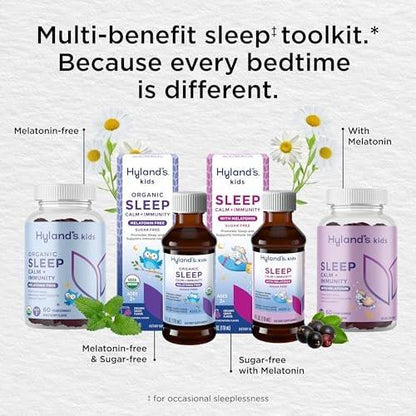 Hyland's Kids Schlaf Ruhe & Immunität mit Melatonin – Zuckerfreies Schlafmittel flüssig mit Magnesium, Vitamin D, Zink & Holunderbeere – Fördert Schlaf & unterstützt Immunsystem – ab 2 Jahren – Traubengeschmack – 118 ml