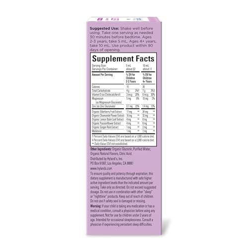 Hyland's Kids Schlaf Ruhe & Immunität mit Melatonin – Zuckerfreies Schlafmittel flüssig mit Magnesium, Vitamin D, Zink & Holunderbeere – Fördert Schlaf & unterstützt Immunsystem – ab 2 Jahren – Traubengeschmack – 118 ml