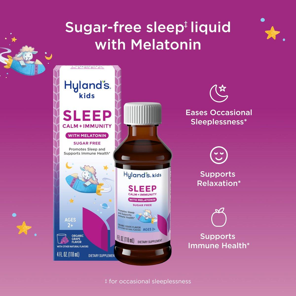 Hyland's Kids Schlaf Ruhe & Immunität mit Melatonin – Zuckerfreies Schlafmittel flüssig mit Magnesium, Vitamin D, Zink & Holunderbeere – Fördert Schlaf & unterstützt Immunsystem – ab 2 Jahren – Traubengeschmack – 118 ml