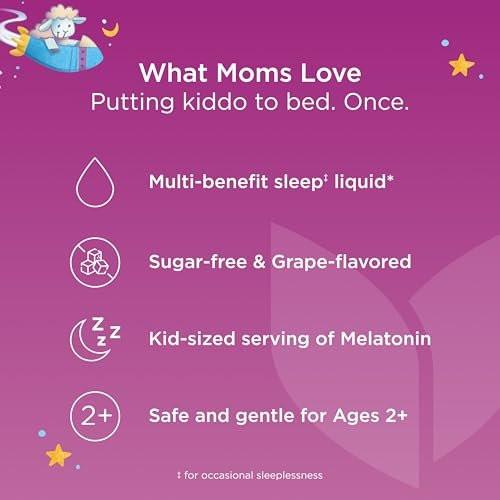 Hyland's Kids Schlaf Ruhe & Immunität mit Melatonin – Zuckerfreies Schlafmittel flüssig mit Magnesium, Vitamin D, Zink & Holunderbeere – Fördert Schlaf & unterstützt Immunsystem – ab 2 Jahren – Traubengeschmack – 118 ml