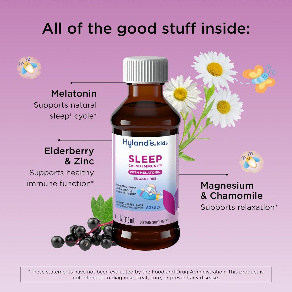 Hyland's Kids Schlaf Ruhe & Immunität mit Melatonin – Zuckerfreies Schlafmittel flüssig mit Magnesium, Vitamin D, Zink & Holunderbeere – Fördert Schlaf & unterstützt Immunsystem – ab 2 Jahren – Traubengeschmack – 118 ml