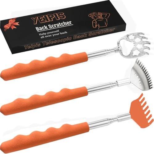 Yeipis 3er-Pack Rückenkratzer aus Edelstahl – Teleskopierbar & Tragbar – Geschenkbox – Orange