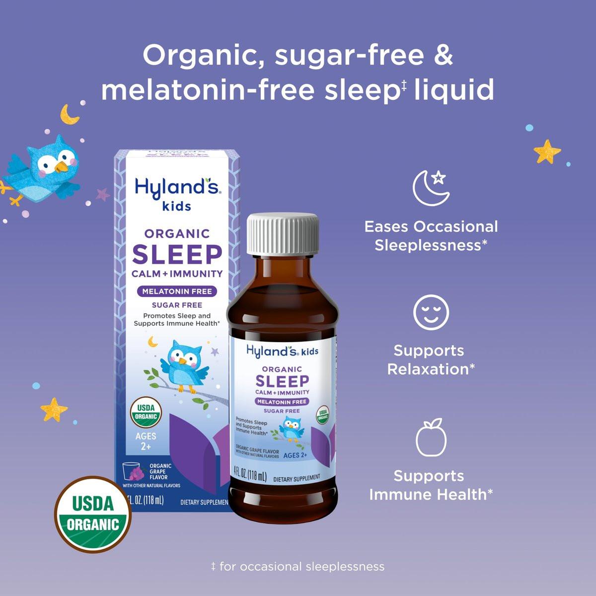 Hyland's Kids Melatonin-freies Bio-Schlafmittel Calm & Immunity Liquid, Zuckerfrei mit Magnesium, Vitamin D, Zink & Holunderbeere, Fördert Schlaf & unterstützt Immunsystem, Alter 2+, Traubengeschmack, 118 ml