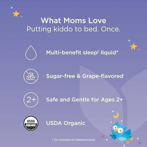 Hyland's Kids Melatonin-freies Bio-Schlafmittel Calm & Immunity Liquid, Zuckerfrei mit Magnesium, Vitamin D, Zink & Holunderbeere, Fördert Schlaf & unterstützt Immunsystem, Alter 2+, Traubengeschmack, 118 ml