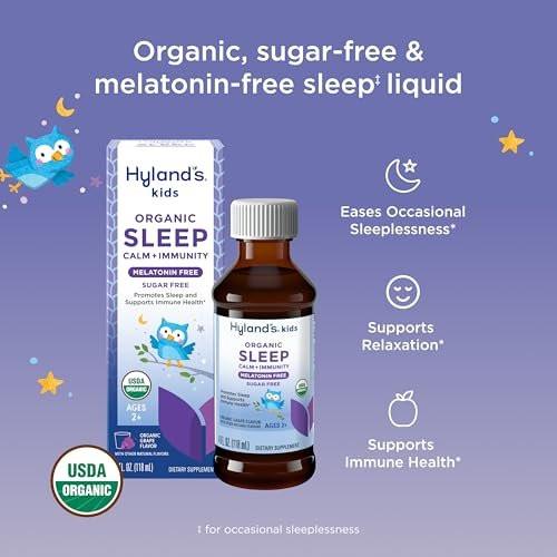 Hyland's Kids Melatonin-freies Bio-Schlafmittel Calm & Immunity Liquid, Zuckerfrei mit Magnesium, Vitamin D, Zink & Holunderbeere, Fördert Schlaf & unterstützt Immunsystem, Alter 2+, Traubengeschmack, 118 ml