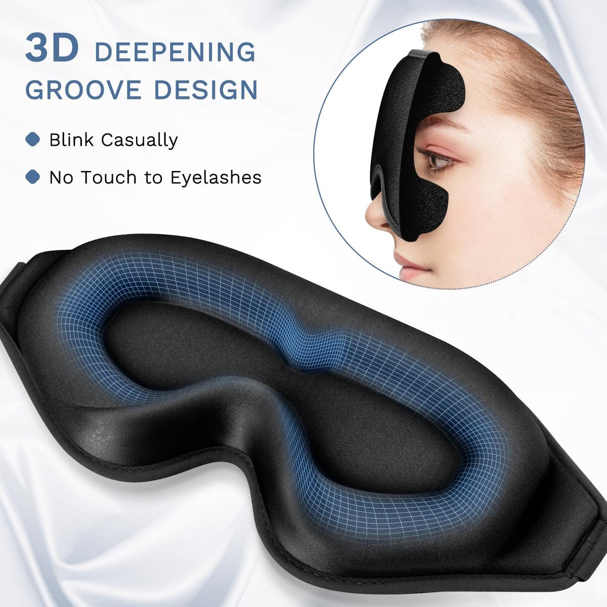 FlyCoco 99% Vollständig Lichtblockierende Schlafmaske, 3D Tiefenkonturierte Augenabdeckung Null Druck, Verstellbare Träger für Schlafen Reisen Zuhause Nickerchen Entspannung Damen Herren (Schwarz)