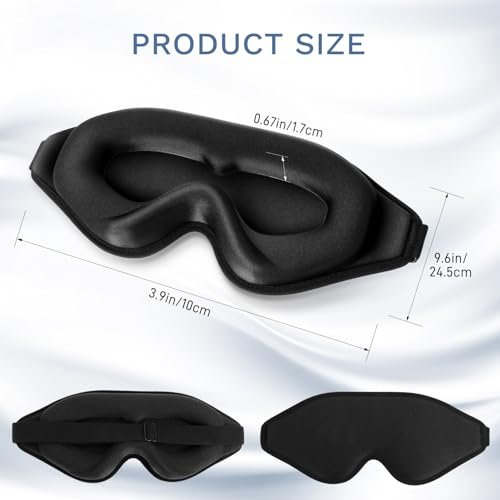 FlyCoco 99% Vollständig Lichtblockierende Schlafmaske, 3D Tiefenkonturierte Augenabdeckung Null Druck, Verstellbare Träger für Schlafen Reisen Zuhause Nickerchen Entspannung Damen Herren (Schwarz)