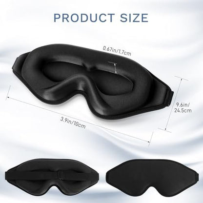 FlyCoco 99% Vollständig Lichtblockierende Schlafmaske, 3D Tiefenkonturierte Augenabdeckung Null Druck, Verstellbare Träger für Schlafen Reisen Zuhause Nickerchen Entspannung Damen Herren (Schwarz)