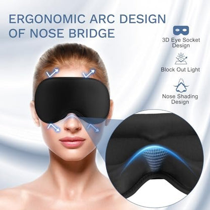FlyCoco 99% Vollständig Lichtblockierende Schlafmaske, 3D Tiefenkonturierte Augenabdeckung Null Druck, Verstellbare Träger für Schlafen Reisen Zuhause Nickerchen Entspannung Damen Herren (Schwarz)
