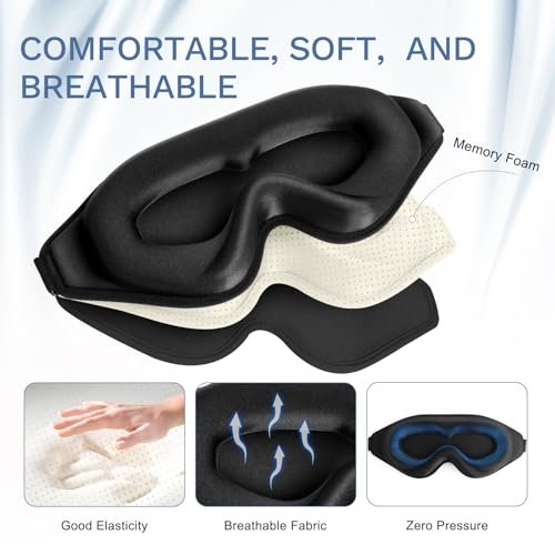 FlyCoco 99% Vollständig Lichtblockierende Schlafmaske, 3D Tiefenkonturierte Augenabdeckung Null Druck, Verstellbare Träger für Schlafen Reisen Zuhause Nickerchen Entspannung Damen Herren (Schwarz)