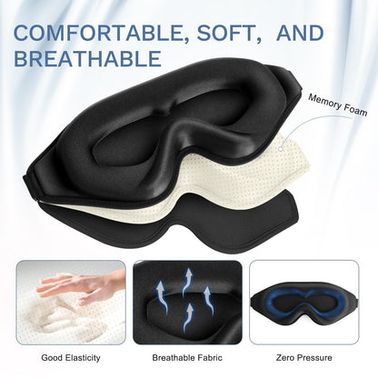 FlyCoco 99% Vollständig Lichtblockierende Schlafmaske, 3D Tiefenkonturierte Augenabdeckung Null Druck, Verstellbare Träger für Schlafen Reisen Zuhause Nickerchen Entspannung Damen Herren (Schwarz)