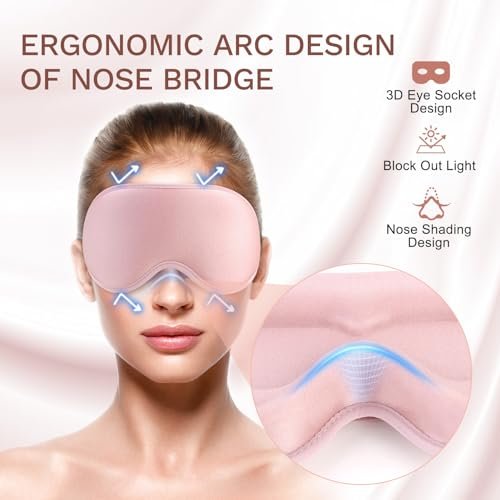 FlyCoco 99% Lichtblockierende Schlafmaske – 3D Tiefenkontur Augenmaske mit Memory-Schaum, Null Druck, Verstellbare Träger für Damen & Herren, Rosa