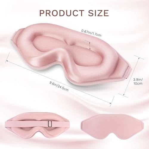 FlyCoco 99% Lichtblockierende Schlafmaske – 3D Tiefenkontur Augenmaske mit Memory-Schaum, Null Druck, Verstellbare Träger für Damen & Herren, Rosa