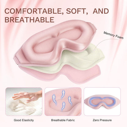 FlyCoco 99% Lichtblockierende Schlafmaske – 3D Tiefenkontur Augenmaske mit Memory-Schaum, Null Druck, Verstellbare Träger für Damen & Herren, Rosa