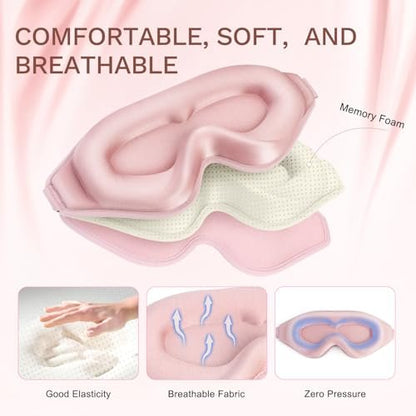 FlyCoco 99% Lichtblockierende Schlafmaske – 3D Tiefenkontur Augenmaske mit Memory-Schaum, Null Druck, Verstellbare Träger für Damen & Herren, Rosa