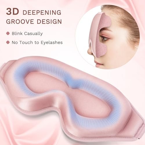 FlyCoco 99% Lichtblockierende Schlafmaske – 3D Tiefenkontur Augenmaske mit Memory-Schaum, Null Druck, Verstellbare Träger für Damen & Herren, Rosa