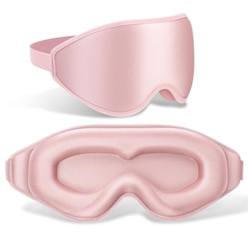 FlyCoco 99% Lichtblockierende Schlafmaske – 3D Tiefenkontur Augenmaske mit Memory-Schaum, Null Druck, Verstellbare Träger für Damen & Herren, Rosa