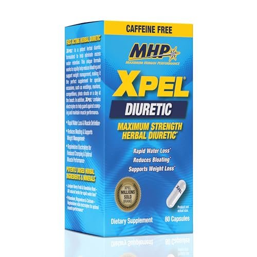 MHP Xpel Maximum Strength Diuretic Wasserpillen – zur Entwässerung, koffeinfrei mit Vitamin B6, Kalium und Löwenzahnwurzel, 80 Kapseln