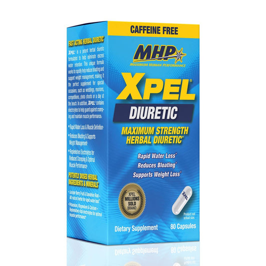 MHP Xpel Maximum Strength Diuretic Wasserpillen – zur Entwässerung, koffeinfrei mit Vitamin B6, Kalium und Löwenzahnwurzel, 80 Kapseln