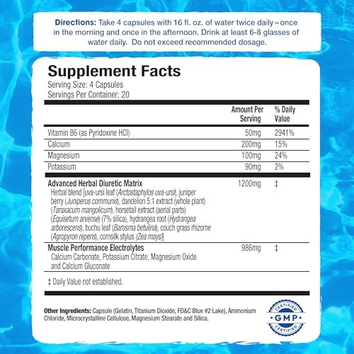 MHP Xpel Maximum Strength Diuretic Wasserpillen – zur Entwässerung, koffeinfrei mit Vitamin B6, Kalium und Löwenzahnwurzel, 80 Kapseln