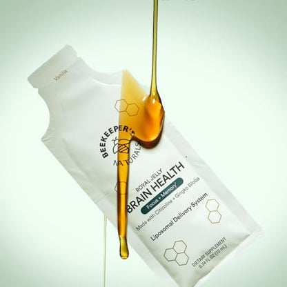 Nootropisches Gehirn-Supplement von Beekeeper's Naturals – 500 mg Citicolin, Ginkgo Biloba, Bacopa Monnieri und Gelée Royale – Unterstützt Fokus und Gedächtnis – Leichtere Absorption – Mit leckerem Vanillegeschmack – 10 Stück