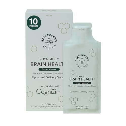 Nootropisches Gehirn-Supplement von Beekeeper's Naturals – 500 mg Citicolin, Ginkgo Biloba, Bacopa Monnieri und Gelée Royale – Unterstützt Fokus und Gedächtnis – Leichtere Absorption – Mit leckerem Vanillegeschmack – 10 Stück